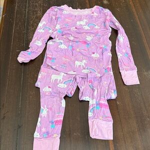 Little Sleepies Purple Rainbow Unicorn Kids Pajamas Size 5/6 Bamboo